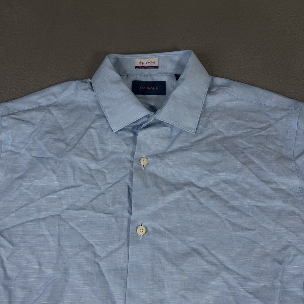 Fairlane Button Up Shirt Mens Large Blue Cotton‎ Linen Long Sleeve Soktas Work